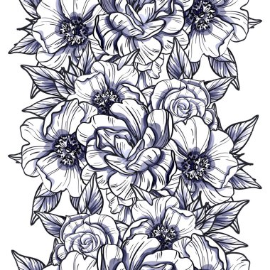 Sorunsuz vintage tarzı tek renkli renkli çiçek deseni. Çiçek öğeleri.