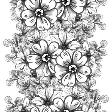 Sorunsuz vintage tarzı çiçek deseni. Siyah ve beyaz çiçek öğeleri.