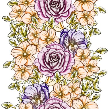 Sorunsuz vintage tarzı çiçek deseni. Renkli çiçek öğeleri