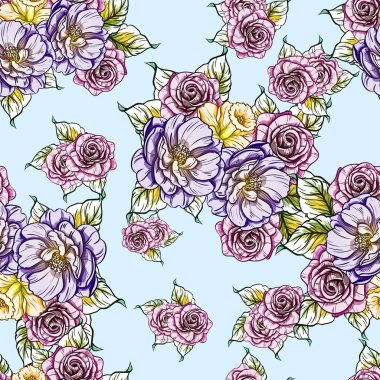 Sorunsuz vintage tarzı çiçek deseni. Renkli çiçek öğeleri