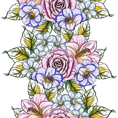 Sorunsuz vintage tarzı çiçek deseni. Renkli çiçek öğeleri