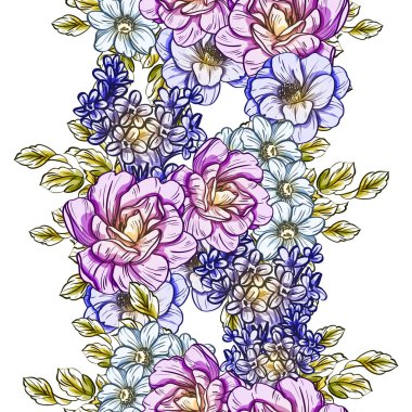 Sorunsuz vintage tarzı çiçek deseni. Renkli çiçek öğeleri