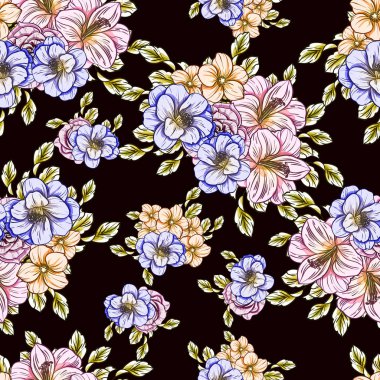 Sorunsuz vintage tarzı çiçek deseni. Renkli çiçek öğeleri