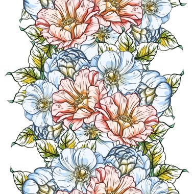 Sorunsuz vintage tarzı çiçek deseni. Renkli çiçek öğeleri
