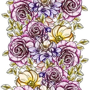 Sorunsuz vintage tarzı çiçek deseni. Renkli çiçek öğeleri
