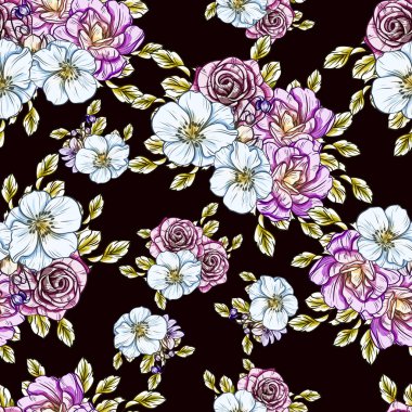 Sorunsuz vintage tarzı çiçek deseni. Renkli çiçek öğeleri