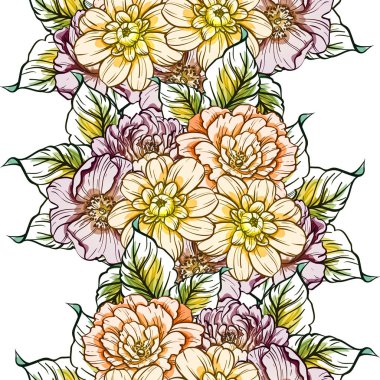 Sorunsuz vintage tarzı çiçek deseni. Renkli çiçek öğeleri