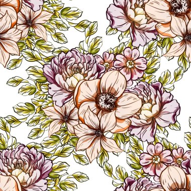 Sorunsuz vintage tarzı çiçek deseni. Renkli çiçek öğeleri
