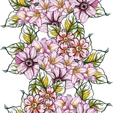Sorunsuz vintage tarzı çiçek deseni. Renkli çiçek öğeleri