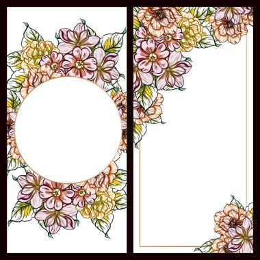 Vintage style flower wedding cards set. Floral elements and frames. clipart