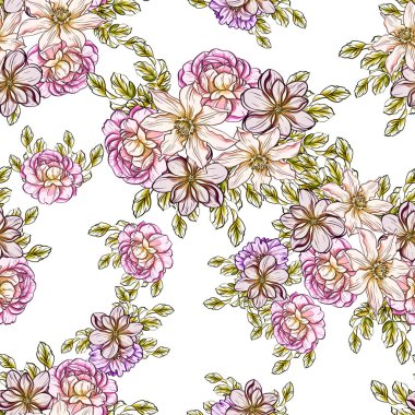 Sorunsuz vintage tarzı çiçek deseni. Renkli çiçek öğeleri