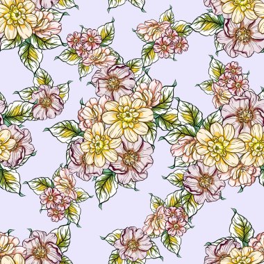Sorunsuz vintage tarzı çiçek deseni. Renkli çiçek öğeleri