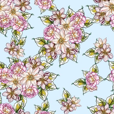 Sorunsuz vintage tarzı çiçek deseni. Renkli çiçek öğeleri