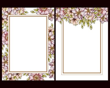 Klasik çiçek düğün kartları seti. Çiçek elementleri ve çerçeveleri.