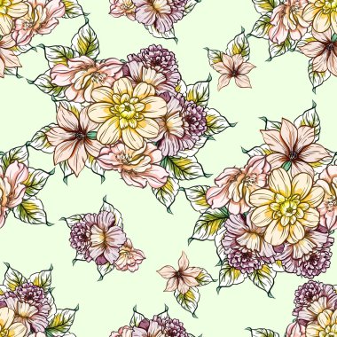 Sorunsuz vintage tarzı çiçek deseni. Renkli çiçek öğeleri
