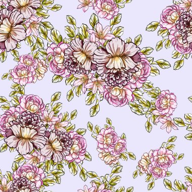 Sorunsuz vintage tarzı çiçek deseni. Renkli çiçek öğeleri