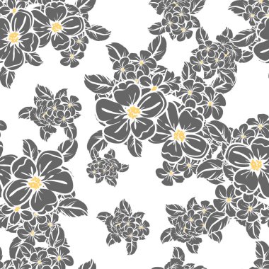 Sorunsuz vintage tarzı çiçek deseni. Siyah ve beyaz çiçek öğeleri.