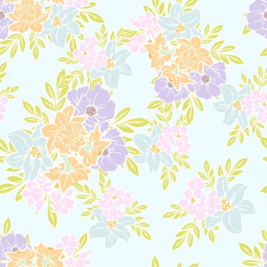 Sorunsuz vintage tarzı çiçek deseni. Renkli çiçek öğeleri