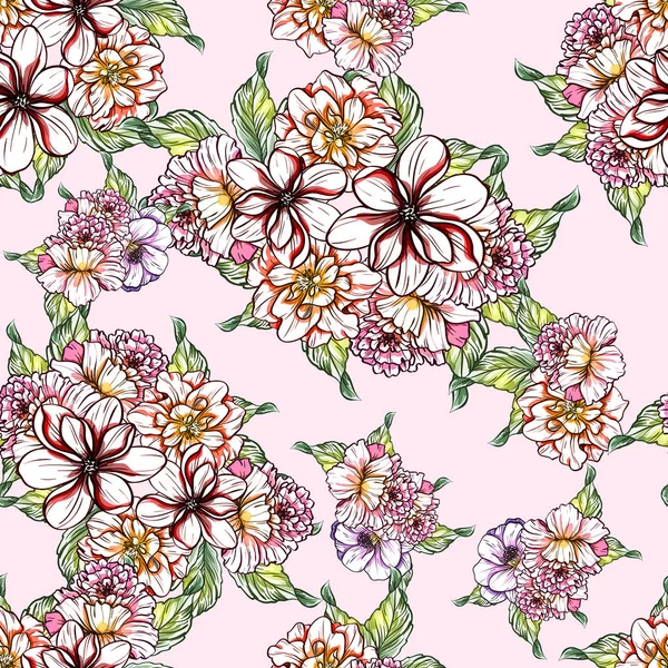 Sorunsuz vintage tarzı çiçek deseni. Renkli çiçek öğeleri