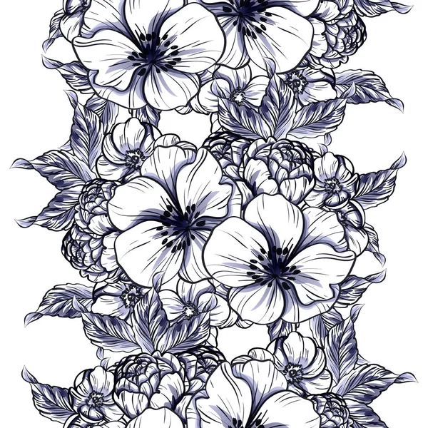 Modèle Fleur Monochrome Sans Couture Style Vintage Éléments Floraux — Image vectorielle