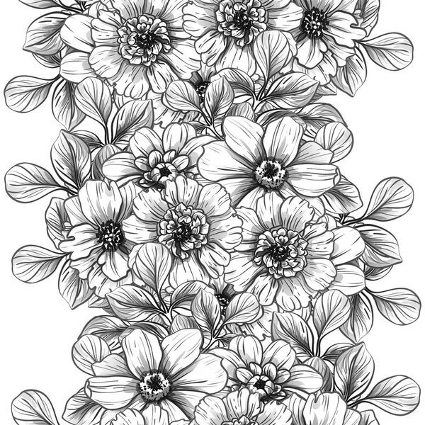 Patrón Flores Estilo Vintage Sin Costuras Elementos Florales Blanco Negro — Vector de stock