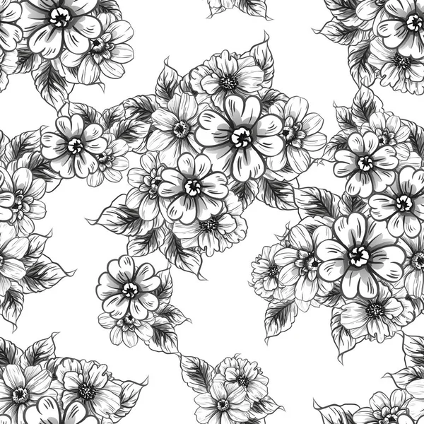 Patrón Flores Estilo Vintage Sin Costuras Elementos Florales Blanco Negro — Archivo Imágenes Vectoriales