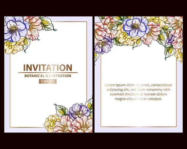 Conjunto Tarjetas Boda Flores Estilo Vintage Elementos Marcos Florales — Vector de stock