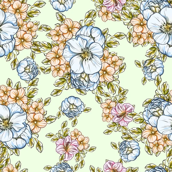 Modèle Fleur Style Vintage Sans Couture Éléments Floraux Couleur — Image vectorielle