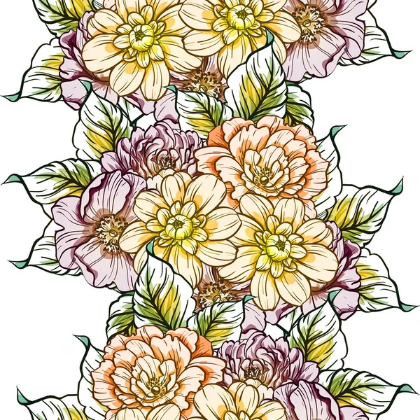 Sorunsuz vintage tarzı çiçek deseni. Renkli çiçek öğeleri