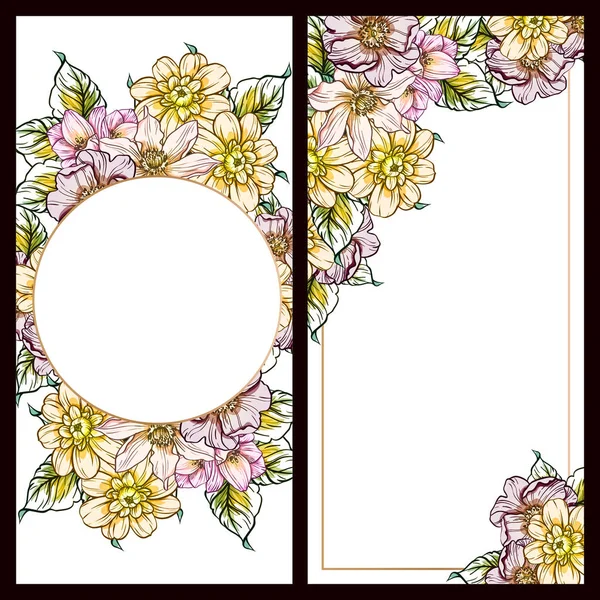 Klasik çiçek düğün kartları seti. Çiçek elementleri ve çerçeveleri.