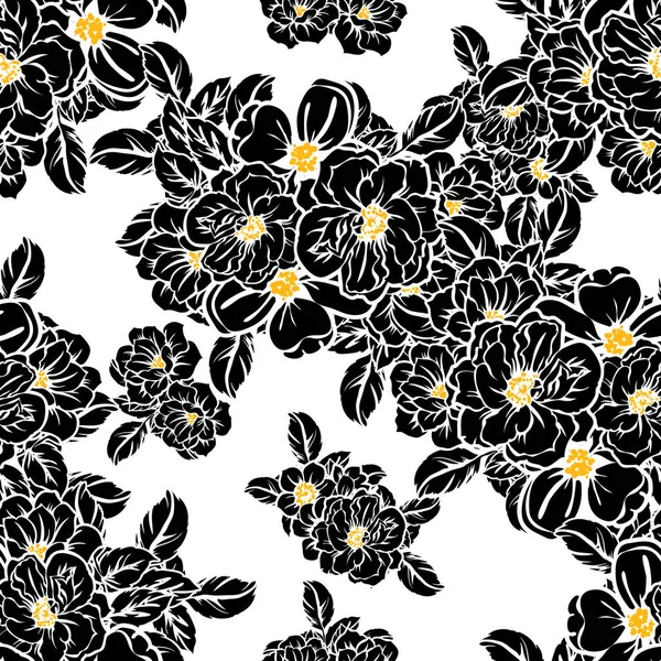 stock vector Seamless vintage style flower pattern. Floral elements in black and white.