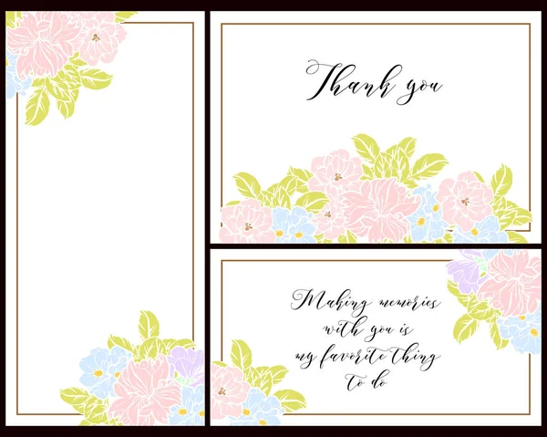 Vintage Style Flower Wedding Cards Set Floral Elements Frames — Stock Vector