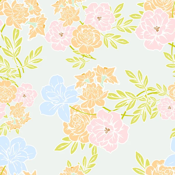 Patrón Flores Estilo Vintage Sin Costuras Elementos Florales Color — Vector de stock