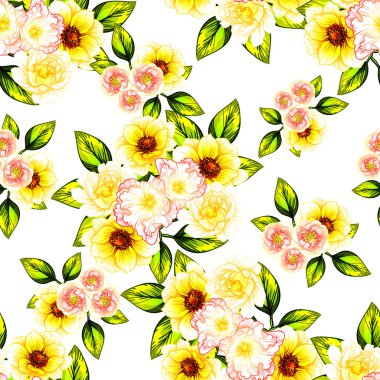 Sorunsuz vintage tarzı çiçek deseni. Renkli çiçek öğeleri