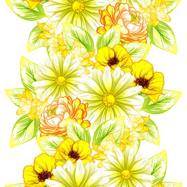 Sorunsuz vintage tarzı çiçek deseni. Renkli çiçek öğeleri