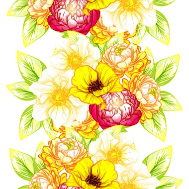 Sorunsuz vintage tarzı çiçek deseni. Renkli çiçek öğeleri