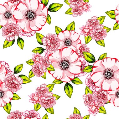 Sorunsuz vintage tarzı çiçek deseni. Renkli çiçek öğeleri