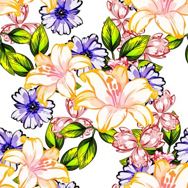 Sorunsuz vintage tarzı çiçek deseni. Renkli çiçek öğeleri