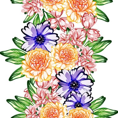 Sorunsuz vintage tarzı çiçek deseni. Renkli çiçek öğeleri