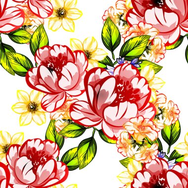 Sorunsuz vintage tarzı çiçek deseni. Renkli çiçek öğeleri