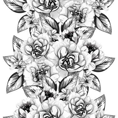 Sorunsuz vintage tarzı çiçek deseni. Siyah ve beyaz çiçek öğeleri.