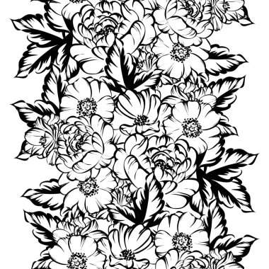 Sorunsuz vintage tarzı çiçek deseni. Siyah ve beyaz çiçek öğeleri.