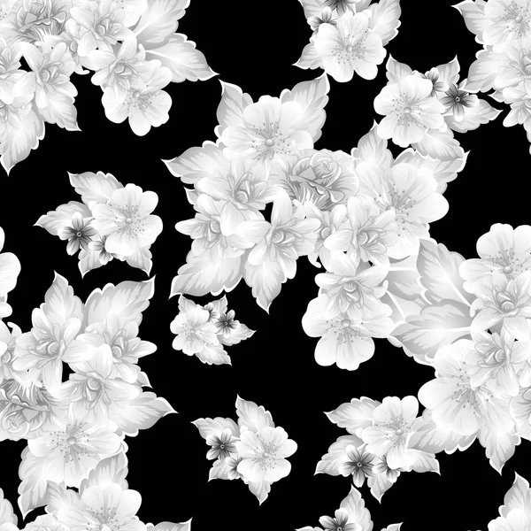Varrat Nélküli Vintage Stílusú Virág Minta Fekete Fehér Virág Elemek — Stock Vector