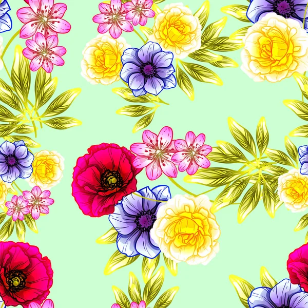 Modèle Fleur Style Vintage Sans Couture Éléments Floraux Couleur — Image vectorielle