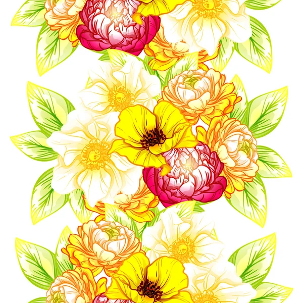 Sorunsuz vintage tarzı çiçek deseni. Renkli çiçek öğeleri
