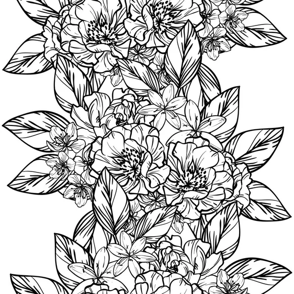 Patrón Flores Estilo Vintage Sin Costuras Elementos Florales Blanco Negro — Vector de stock