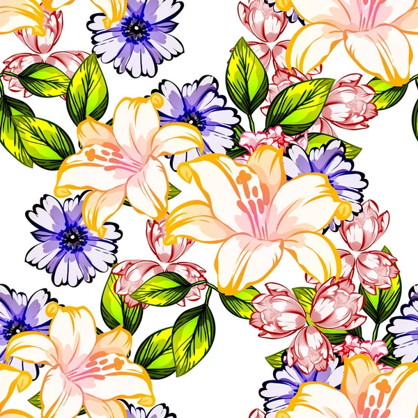 Sorunsuz vintage tarzı çiçek deseni. Renkli çiçek öğeleri