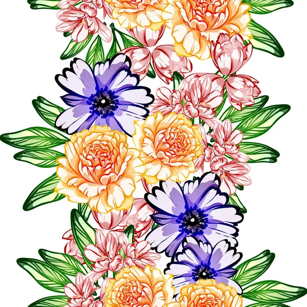 Sorunsuz vintage tarzı çiçek deseni. Renkli çiçek öğeleri