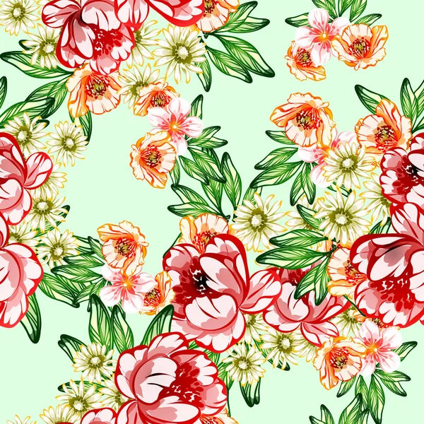 Modèle Fleur Style Vintage Sans Couture Éléments Floraux Couleur — Image vectorielle