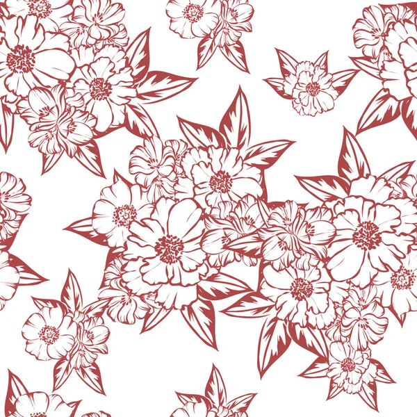 Naadloze Vintage Stijl Zwart Wit Gekleurde Bloemenpatroon Floral Elementen — Stockvector